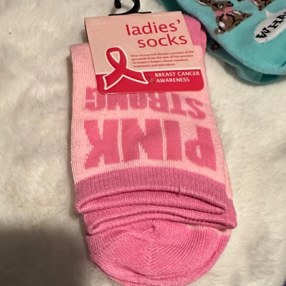 Women's Pink and Blue Novelty Socks Size 9-11